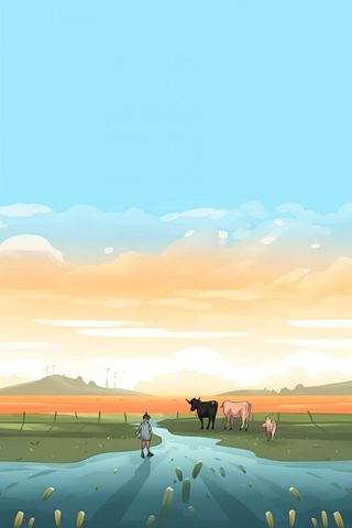 耕种农民农田手绘背景