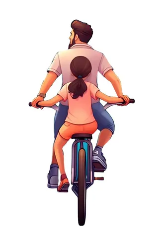 父亲骑自行车载着孩子免抠