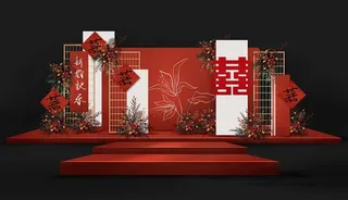 红色中式传统婚礼迎宾区效果图