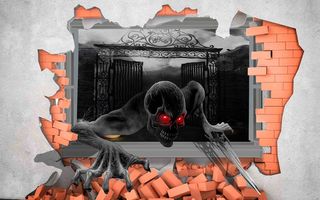 3D立体破墙魔鬼背景墙