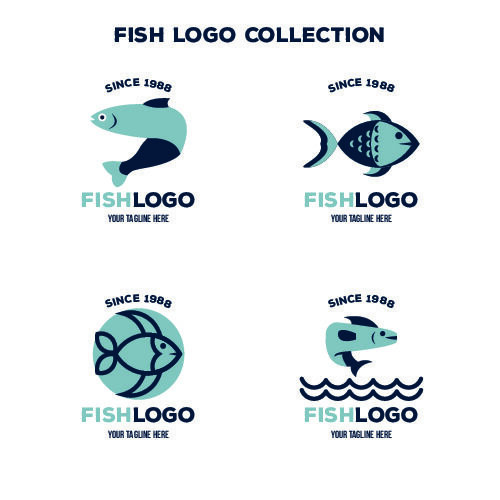 商务海洋鱼类海鲜图标LOGO标识标志标签水产图形AI矢量EPS素材图