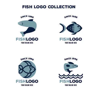 商务海洋鱼类海鲜图标LOGO标识标志标签水产图形AI矢量EPS素材图