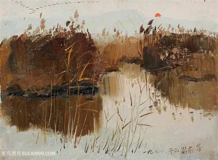 吴冠中手绘河流美景装饰画 吴冠中手绘河流美景装饰画