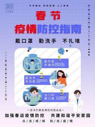 春节冬季肺炎疫情防控指南宣传海报插画展板PSD设计素材模板