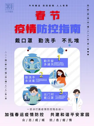 春节冬季肺炎疫情防控指南宣传海报插画展板PSD设计素材模板