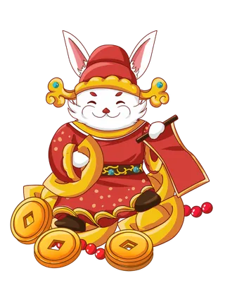 新年财神兔兔子财神元宝兔子免扣