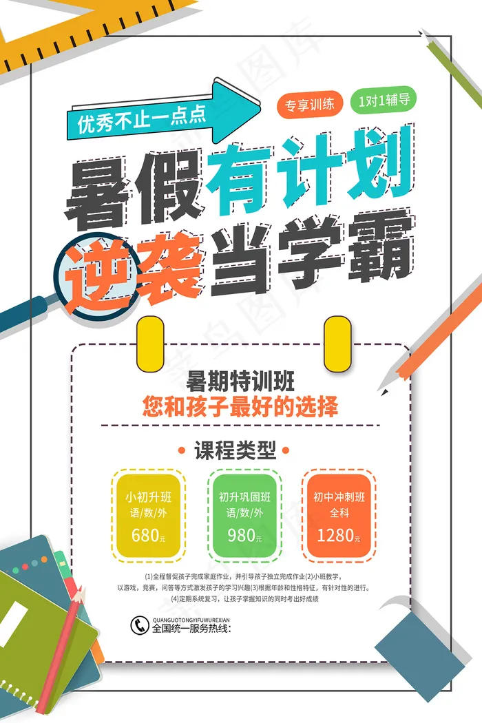 时尚清爽培训班暑假招生海报psd模版下载