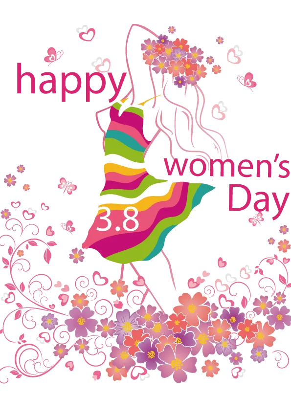 38妇女节三八女神女王粉色花朵玫瑰艺术字设计png免抠ps素材