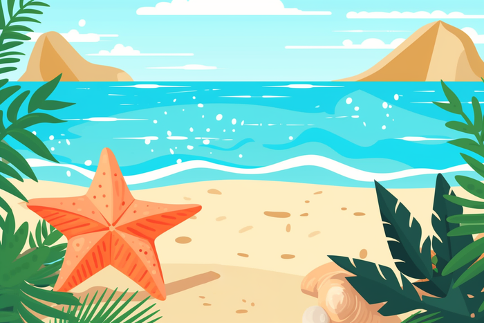 夏日沙滩海边海星卡通插画素材 (4032x2688)