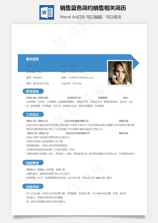 销售蓝色简约销售相关简历