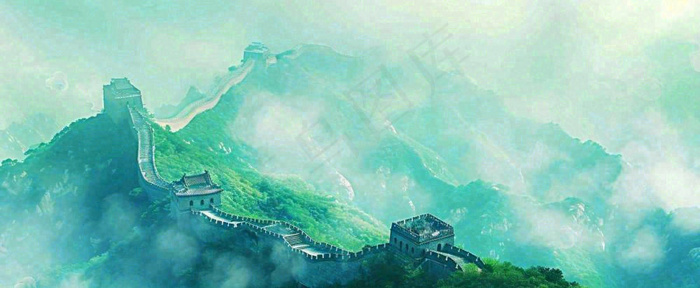 高山白云中国风长城庄严风景