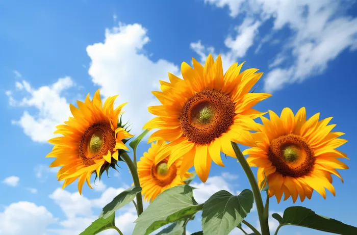 晴天的向日葵田的照片明亮的颜色，黄色向日葵摄影图(4080x2688)