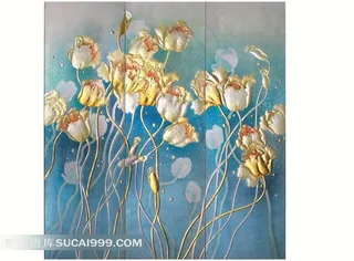 蓝色背景浮雕郁金香