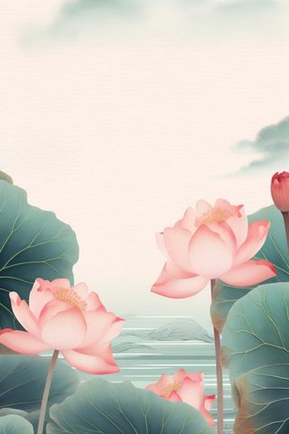 水墨山水风景国风荷花背景