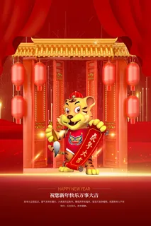 迎新年新年海报虎年海报2022虎年大吉虎年