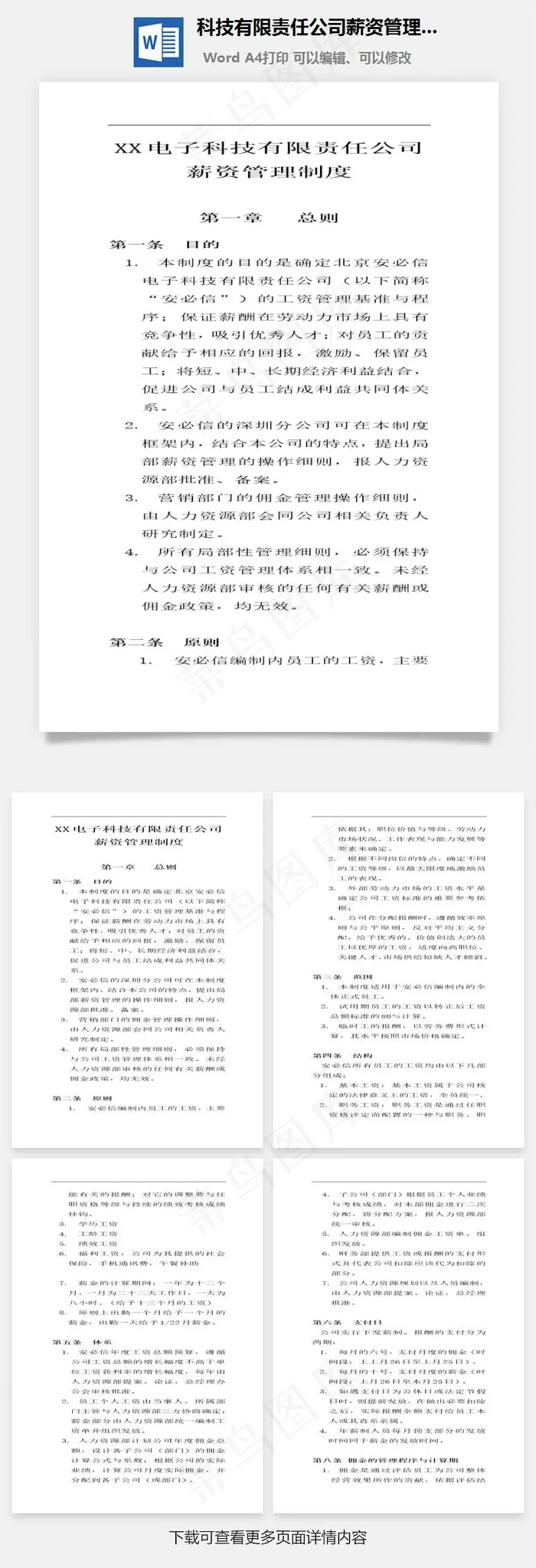 科技有限责任公司薪资管理制度Word文档