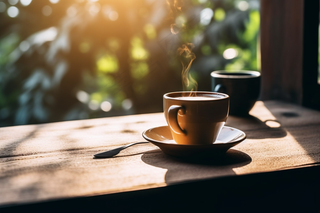 窗台上的咖啡杯阳光摄影图