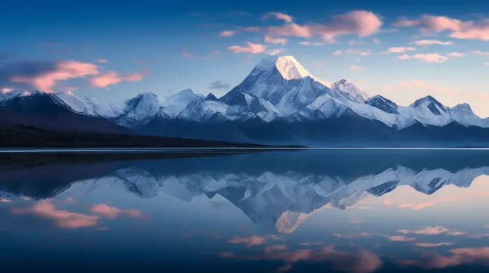 喜马拉雅上雪山倒映在高原的湖泊上摄影图(4368x2448)