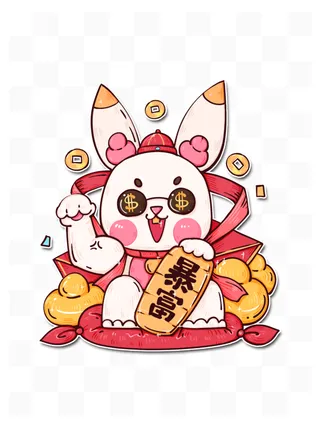 2023新春兔年国潮风招财兔插画
