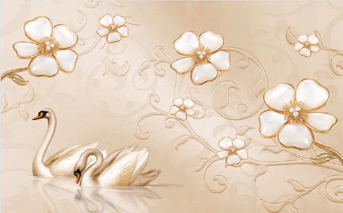 雕塑花卉花朵天鹅背景墙