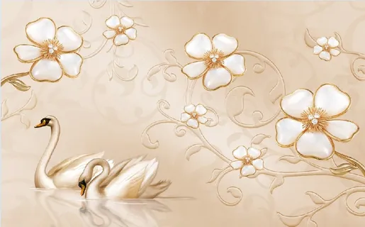 雕塑花卉花朵天鹅背景墙 雕塑花卉花朵天鹅背景墙