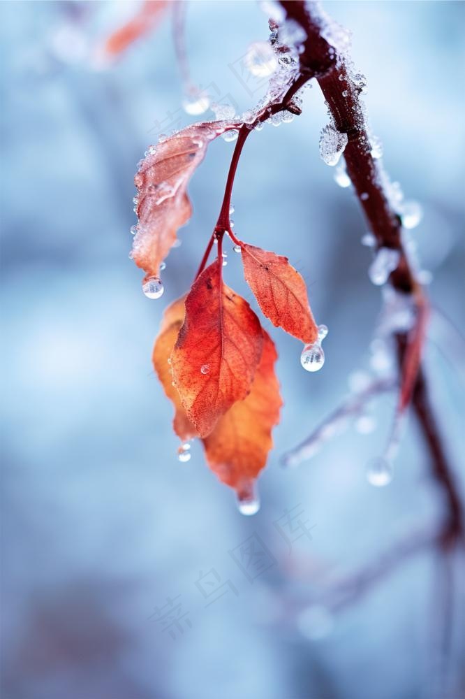 大雪简约冰冷枝叶节气海报背景