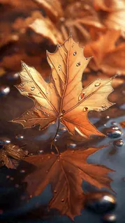 秋天水面水珠落叶黄色秋叶，故事感秋分