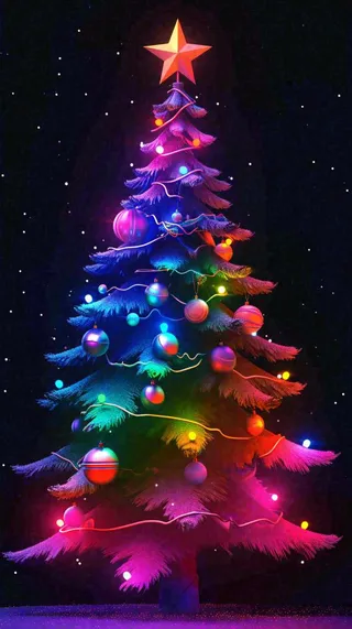 色彩缤纷圣诞树，暗黑彩色树，灯光闪耀