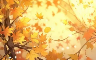 秋季金色枫叶树枝阳光倒影背景