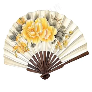 古风扇子黄花牡丹插画免抠