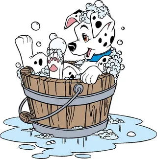 卡通动画动漫可爱狗狗洗澡玩水的斑点狗矢量图海报元素图