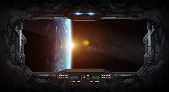 飞机机舱与与宇宙景色摄影