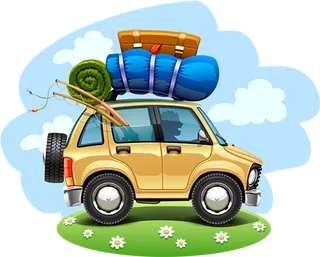 汽车行李卡通简笔素材旅游