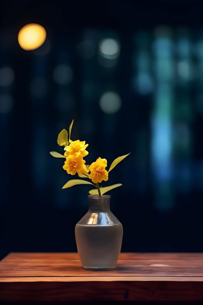 花瓶黄色花朵古典背景