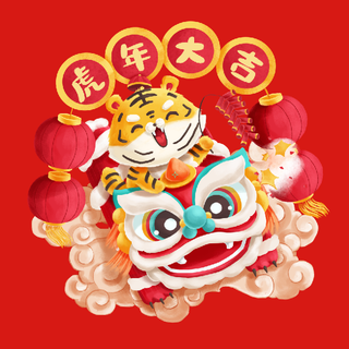 年庆手绘老虎装饰图案