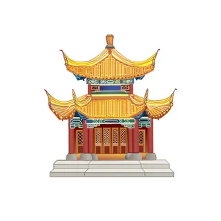 复古中国风国潮古建筑插画手绘高楼古塔PSD素材亭子png免抠图