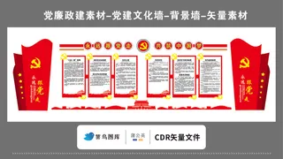 党建文化墙党建素材CDR预览图红色背景永远跟党走中国梦两侧对称