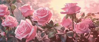 花园中的粉红玫瑰在阳光明媚的阳光下生长，柔和柔和的色调，广阔