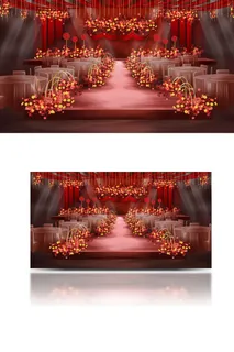红色婚礼舞台设计效果图