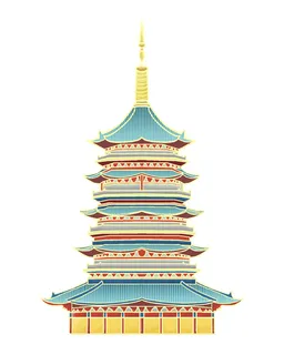 复古中国风国潮古建筑插画手绘高楼古塔PSD素材亭子png免抠图