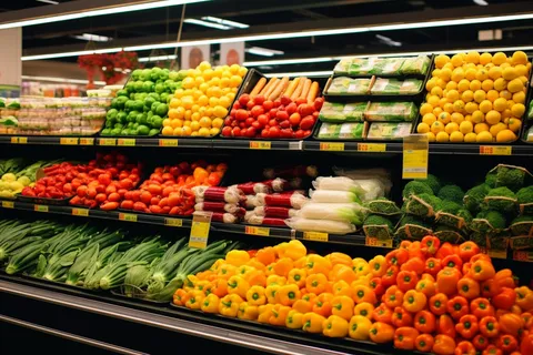 超市蔬菜架丰富的蔬菜摄影图