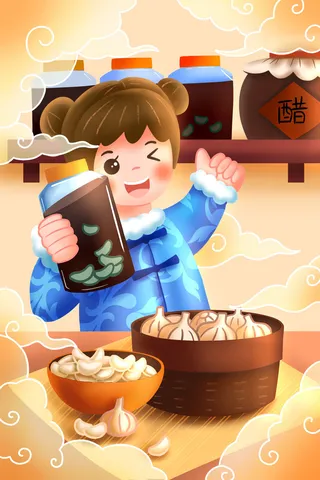 中国传统节日手绘卡通腊八节腊八粥插画海报PSD格式设计素材