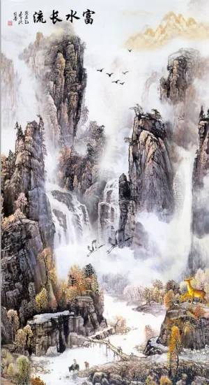 富水长流高山流水山水花鸟装饰画