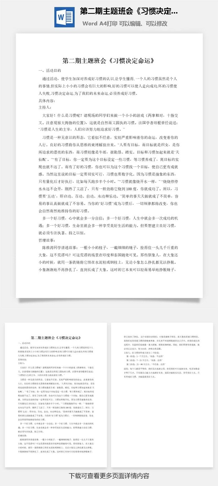 第二期主题班会《习惯决定命运》