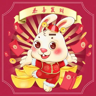 手绘2023兔年新年卡通兔子形象IP插画元素PSD设计素材png图案