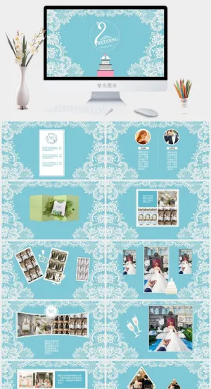 清新蓝色婚礼相册PPT模板预览图