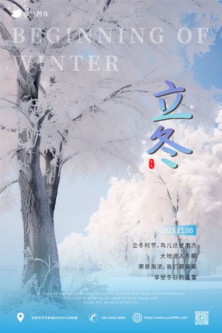 白色 雪景 唯美立冬节气海报