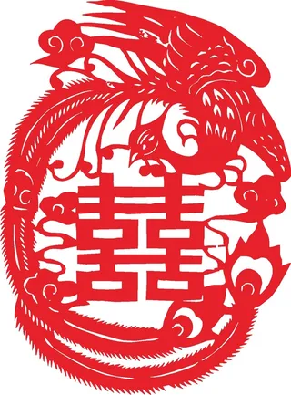 红色喜庆简约风春节窗花剪纸邮票吉祥如意恭喜发财龙凤呈祥双喜矢量图