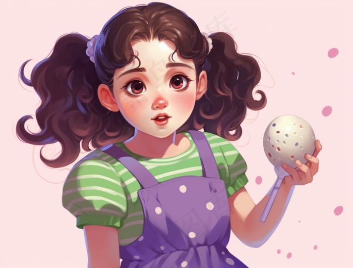 女孩拿着气球彩色画报可爱卡通插画背景(1264x960)