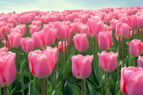 粉色郁金香花花海摄影图